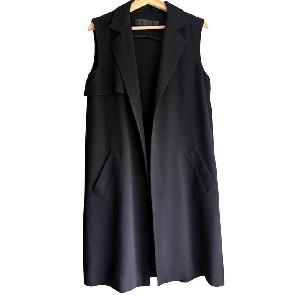 Jenni Kayne Longline Sleeveless Blazer Vest Black Silk Lined Minimalist Luxury S